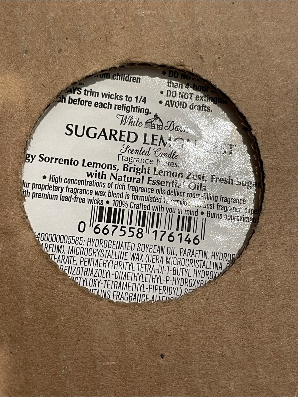 White Barn Sugared Lemon Scented Candle - White and Yellow Label